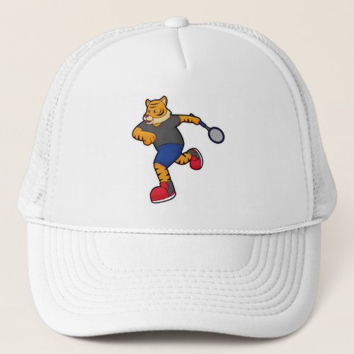 Tiger as Tennis player with Tennis racket Trucker Hat