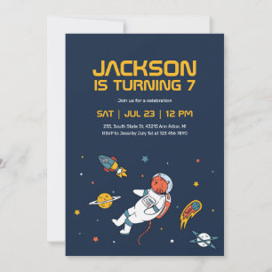 Tiger Astronaut Outer Space Galaxy Kids Birthday Invitation