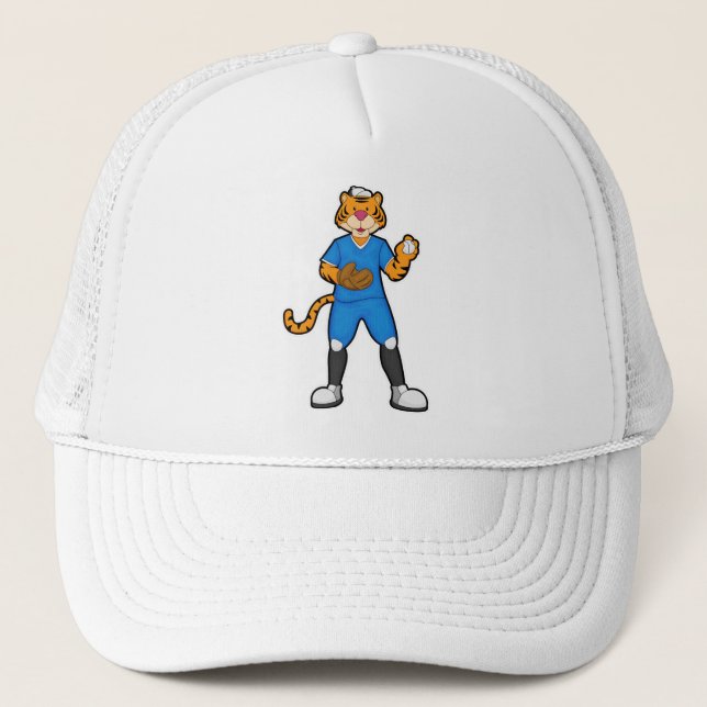 Tiger at Baseball with Baseball glove & Cap (Front)