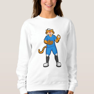 Tiger at Baseball with Baseball glove & Cap Sweatshirt