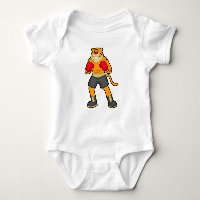 Tiger at Boxing with Boxing gloves Baby Bodysuit (Front)