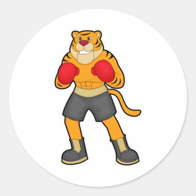 Tiger at Boxing with Boxing gloves Classic Round Sticker (Front)
