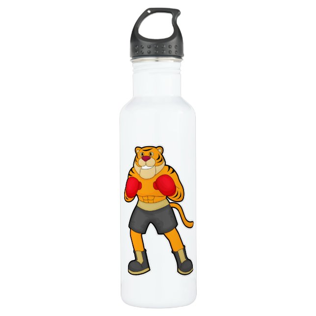 Tiger at Boxing with Boxing gloves Stainless Steel Water Bottle (Front)