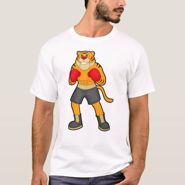 Tiger at Boxing with Boxing gloves T-Shirt (Front)