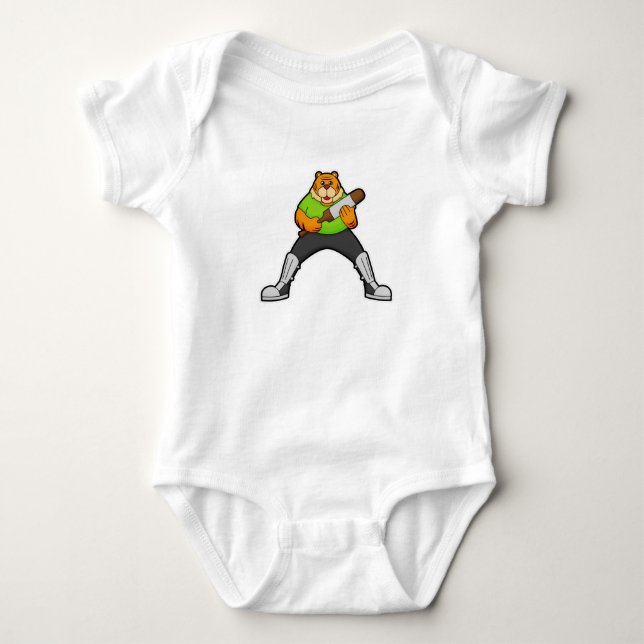 Tiger at Cricket with Cricket bat Baby Bodysuit (Front)