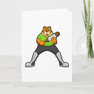 Tiger at Cricket with Cricket bat Card