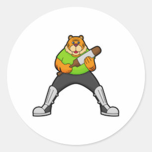 Tiger at Cricket with Cricket bat Classic Round Sticker