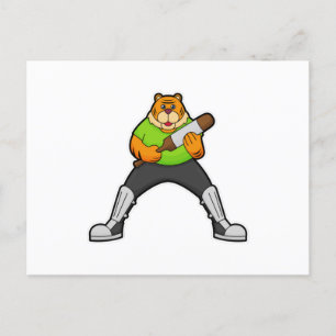 Tiger at Cricket with Cricket bat Postcard