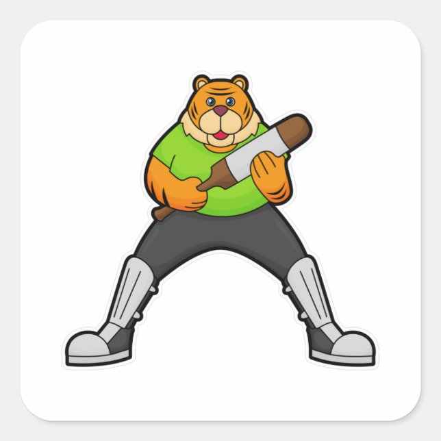 Tiger at Cricket with Cricket bat Square Sticker (Front)