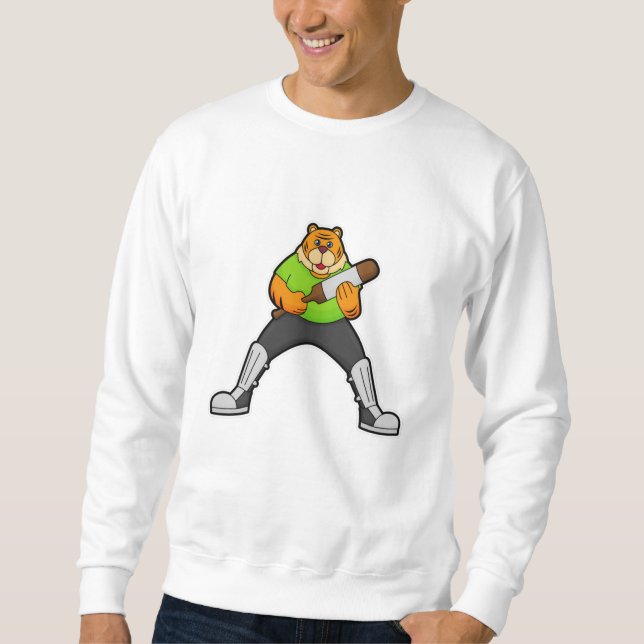 Tiger at Cricket with Cricket bat Sweatshirt (Front)