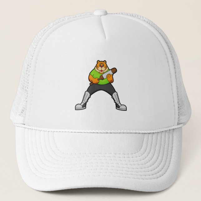 Tiger at Cricket with Cricket bat Trucker Hat (Front)