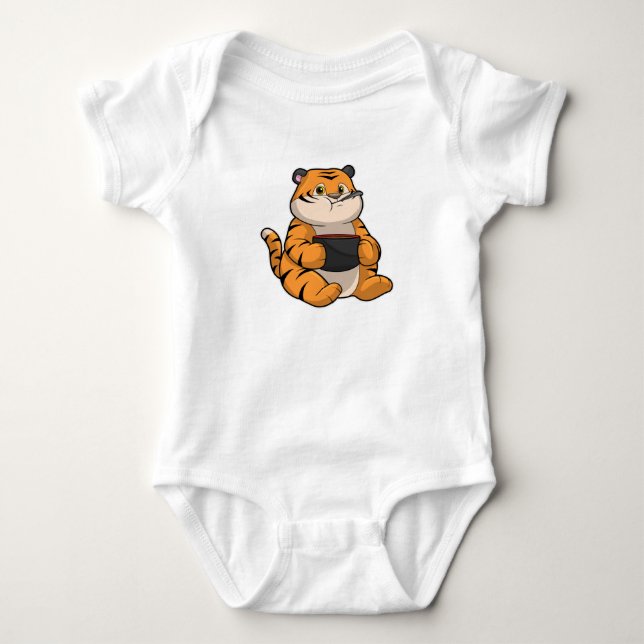 Tiger at Eating with Bowl Baby Bodysuit (Front)