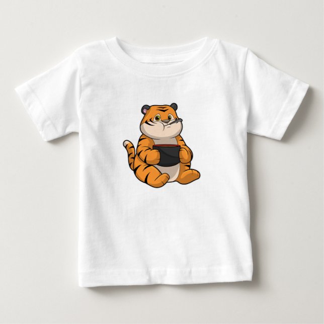 Tiger at Eating with Bowl Baby T-Shirt (Front)