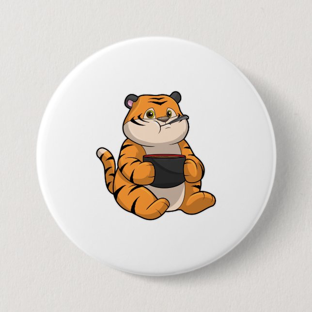 Tiger at Eating with Bowl Button (Front)