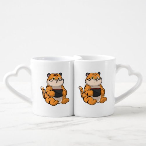 Tiger at Eating with Bowl Coffee Mug Set