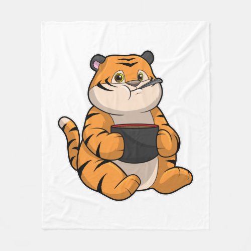 Tiger at Eating with Bowl Fleece Blanket