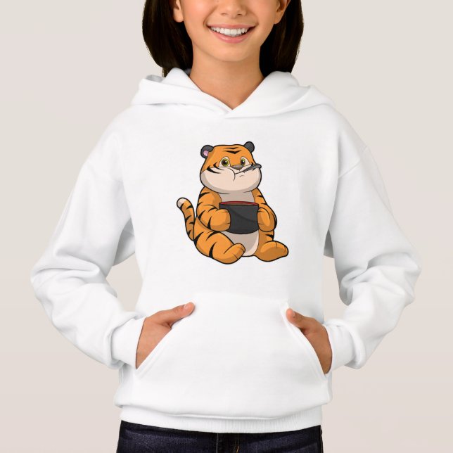 Tiger at Eating with Bowl Hoodie (Front)