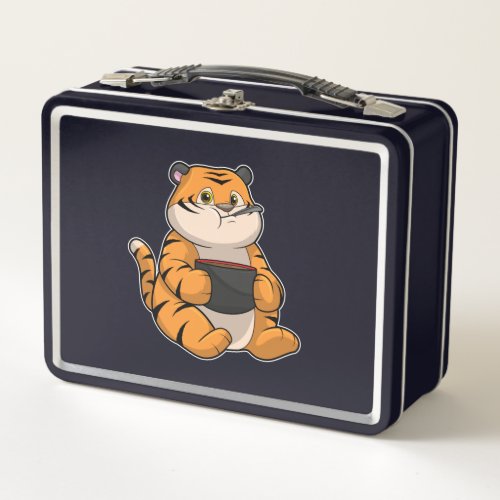 Tiger at Eating with Bowl Metal Lunch Box