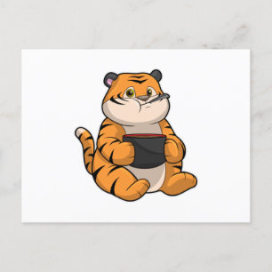 Tiger at Eating with Bowl Postcard