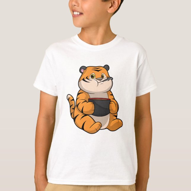 Tiger at Eating with Bowl T-Shirt (Front)