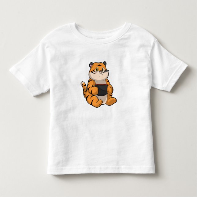 Tiger at Eating with Bowl Toddler T-shirt (Front)