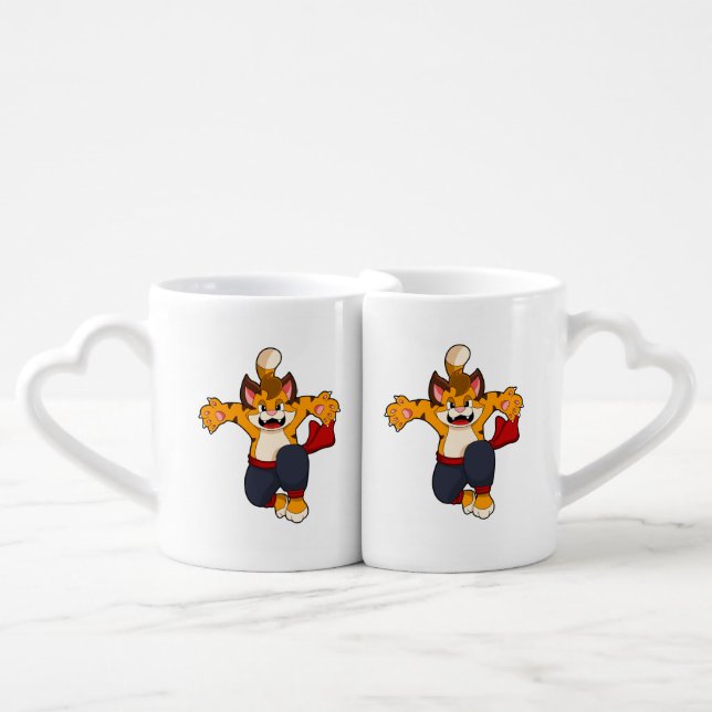 Tiger at Martial arts Karate Coffee Mug Set (Front Nesting)
