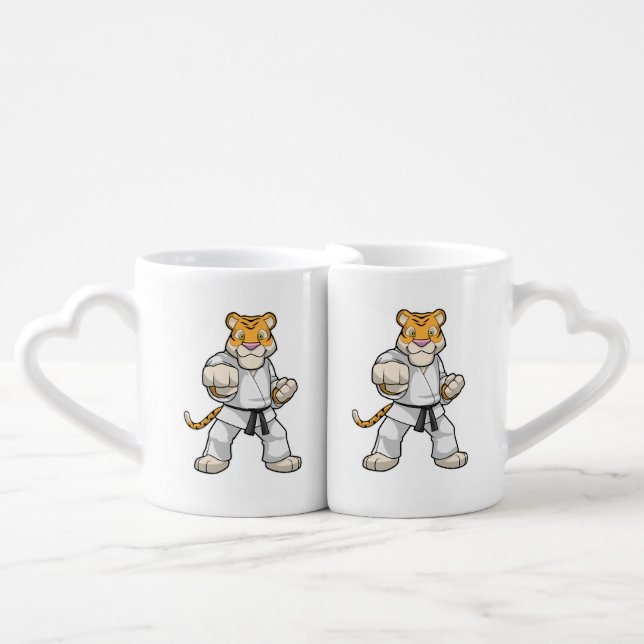 Tiger at Martial arts Karate Coffee Mug Set (Front Nesting)
