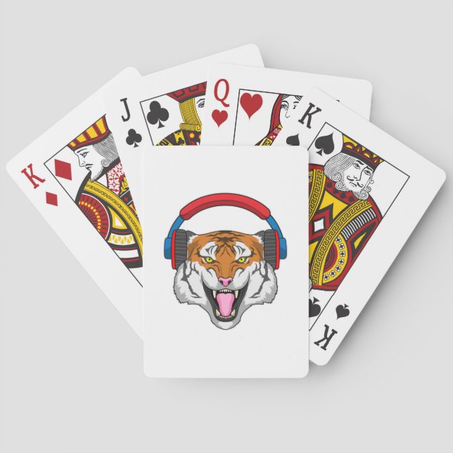 Tiger at Music with Headphone Poker Cards (Back)