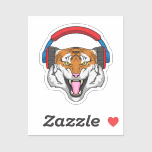Tiger at Music with Headphone Sticker