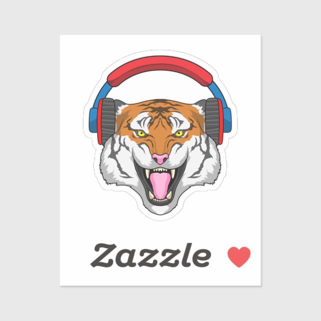 Tiger at Music with Headphone Sticker (Sheet)