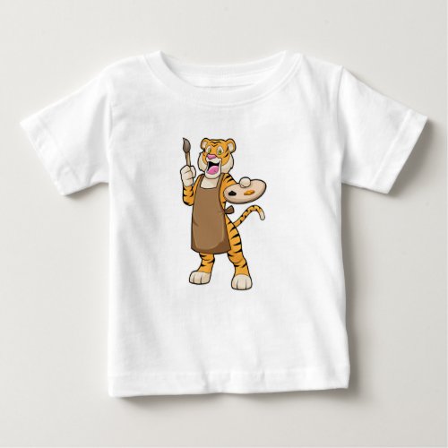 Tiger at Painting with Paint  Brush Baby T_Shirt