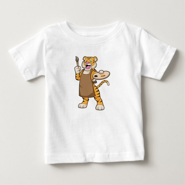 Tiger at Painting with Paint & Brush Baby T-Shirt (Front)