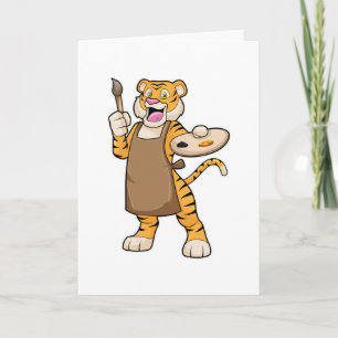 Tiger at Painting with Paint & Brush Card