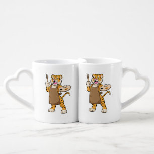 Tiger at Painting with Paint & Brush Coffee Mug Set