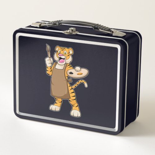Tiger at Painting with Paint  Brush Metal Lunch Box