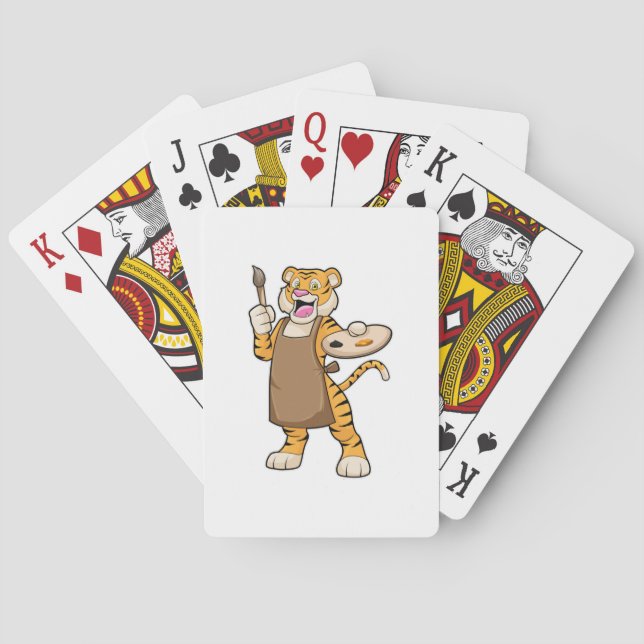 Tiger at Painting with Paint & Brush Poker Cards (Back)