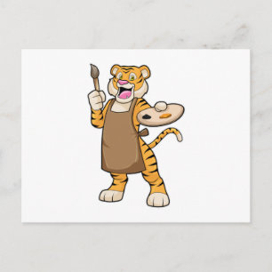 Tiger at Painting with Paint & Brush Postcard