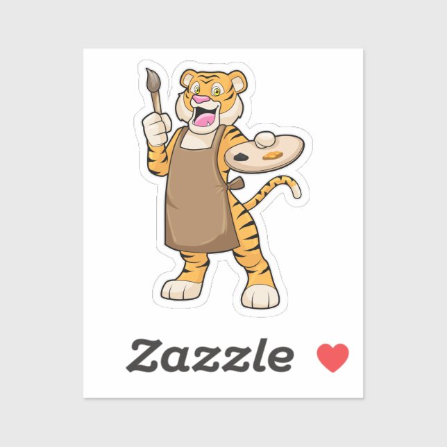 Tiger at Painting with Paint & Brush Sticker (Sheet)