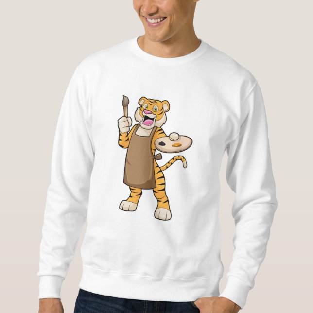 Tiger at Painting with Paint & Brush Sweatshirt (Front)