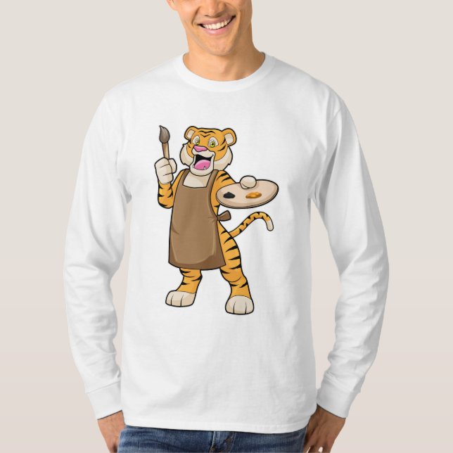 Tiger at Painting with Paint & Brush T-Shirt (Front)