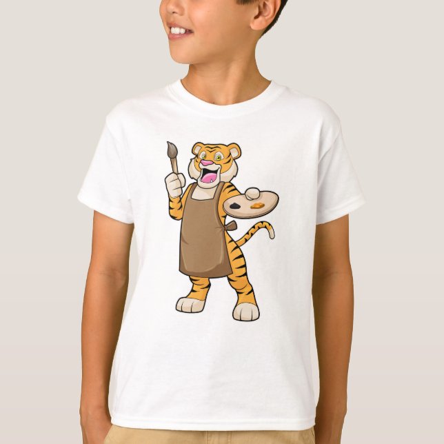 Tiger at Painting with Paint & Brush T-Shirt (Front)