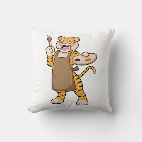 Tiger at Painting with Paint  Brush Throw Pillow