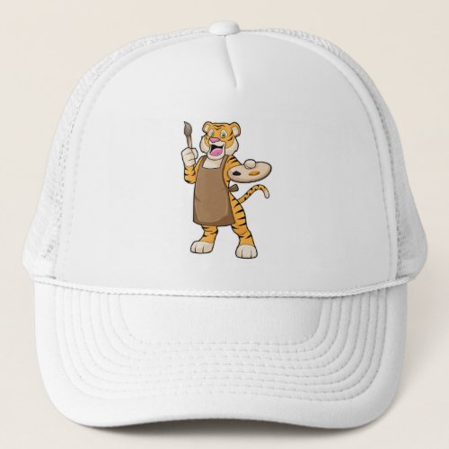 Tiger at Painting with Paint  Brush Trucker Hat