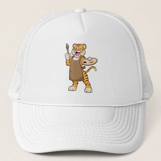 Tiger at Painting with Paint & Brush Trucker Hat (Front)