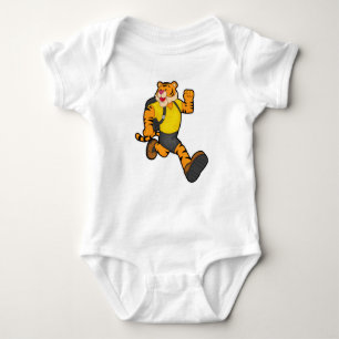 Tiger at Running with Backpack Baby Bodysuit