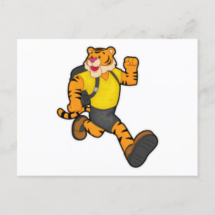 Tiger at Running with Backpack Postcard