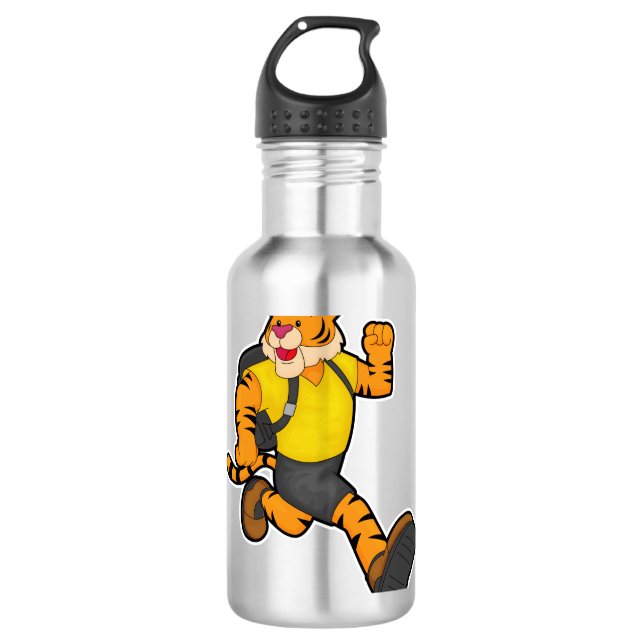 Tiger at Running with Backpack Stainless Steel Water Bottle (Front)