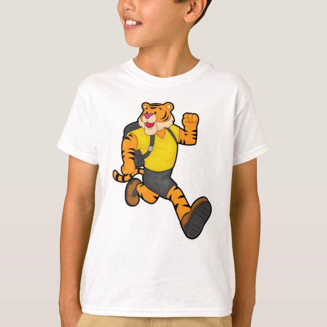 Tiger at Running with Backpack T-Shirt (Front)