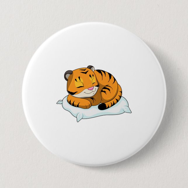Tiger at Sleeping with Pillow Button (Front)