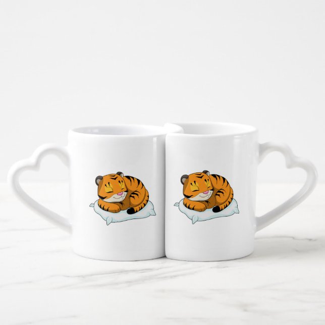 Tiger at Sleeping with Pillow Coffee Mug Set (Front Nesting)
